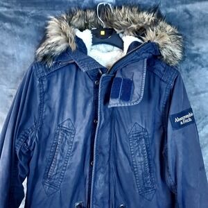 Abercrombie & Fitch Blue Hooded Parka Jacket Winter Men's Medium Y2K